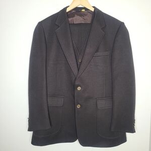 Vintage JC Penney Mens Polyester‎ Leisure Suit Brown 3 Piece Suit 70s 80s